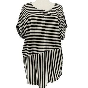 Wms 3X Striped Tunic Top Olive Sand Short Sleeve Jones New York Sport Beach NWT